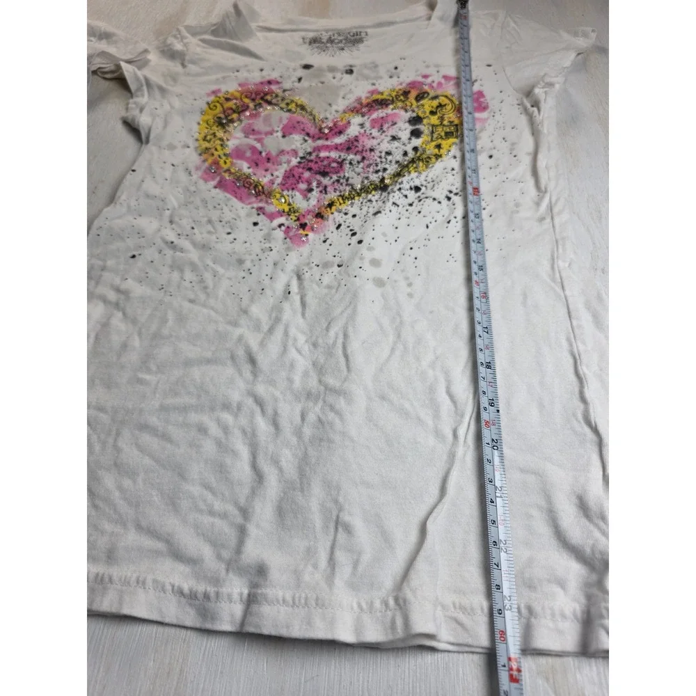 TWO Rocker Girl Heart Graphic T-Shirts Bundle White Pink Y2K Grunge Kids M L